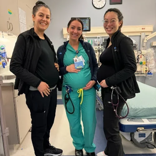 Drs. Sadeghinejad (2024), Ahmed (2024), and Vuong-Goldshear (2022) show off their baby bumps.